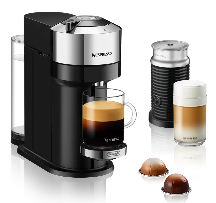 Nespresso Vertuo Next Deluxe Espresso Machine by DeLonghi with Aeroccino - Chrome