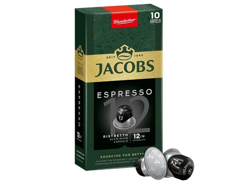 JACOBS Espresso Ristretto Intensity 12 - 10 aluminum capsules compatible with Nespresso® coffee machines*