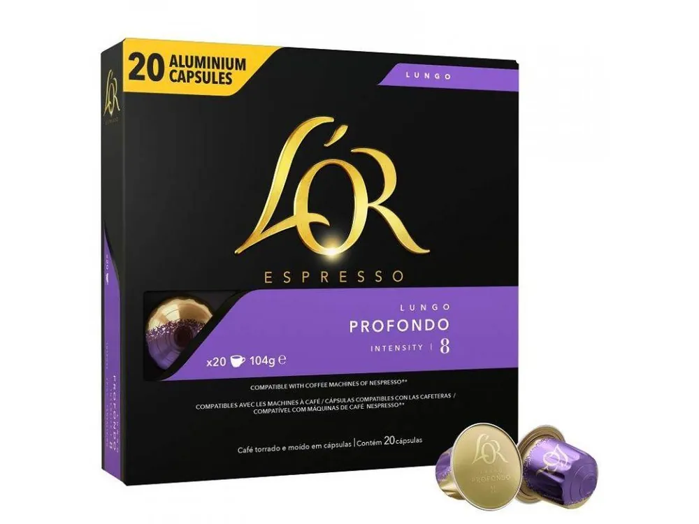 L´OR Lungo Profondo Intensity 8 - 20 aluminum capsules compatible with Nespresso® coffee machines*