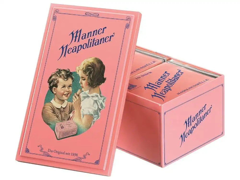 Manner Neapolitaner Schitten 1898 Retro Jar of cocoa cream wafers with hazelnuts gift box 600g