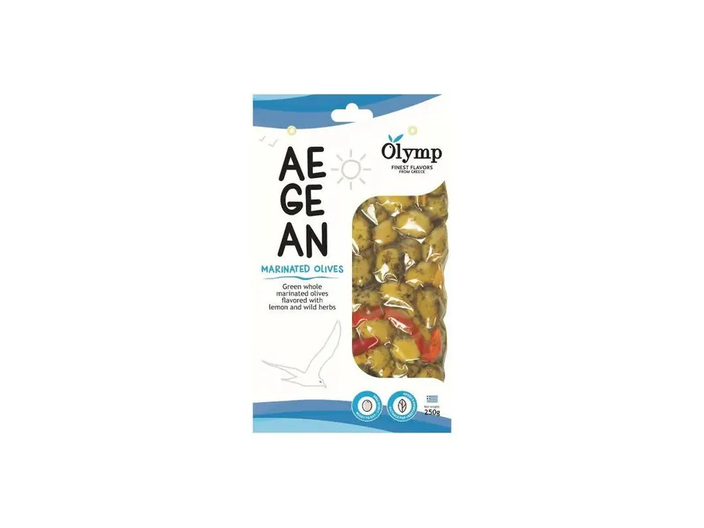 Olymp green olives with pits in marinade with lemon and herbs 250 g