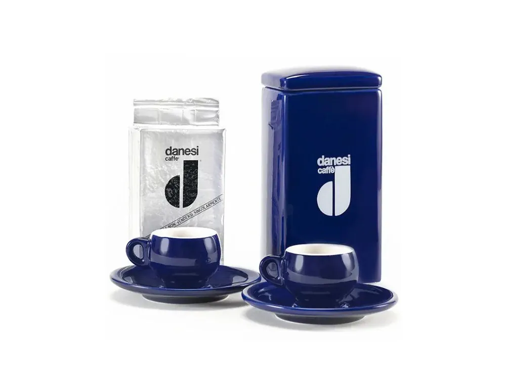 Danesi Duo Plus Set Blue - Dark Coffee Cassette 250 g + 2 cups and 2 saucers - blue