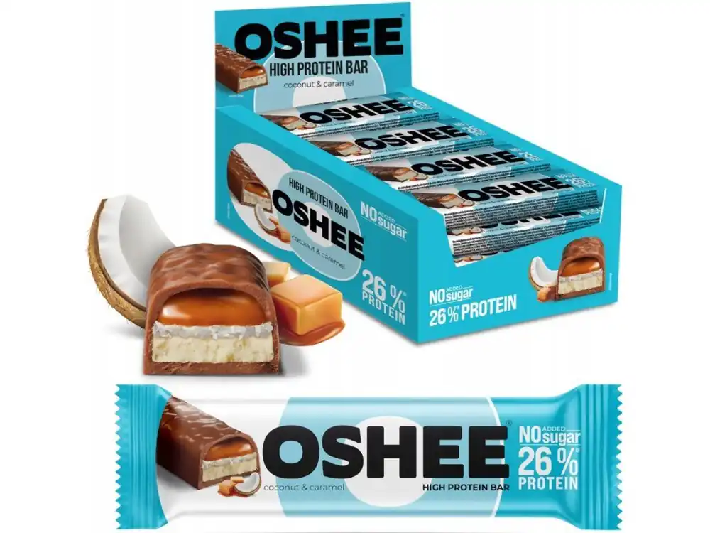 OSHEE protein bar with coconut and caramel flavor carton 48g x 12 pcs