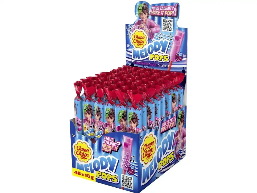 Chupa Chups Melody Pops Strawberry lollipop carton 48 x 15 g