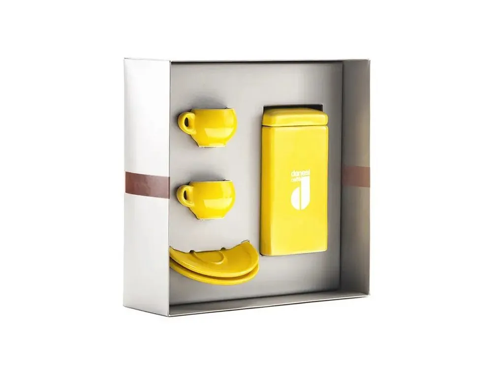 Danesi Duo Plus Set Yellow - Dark Cassette Coffee 250 g + 2 cups and 2 saucers - yellow