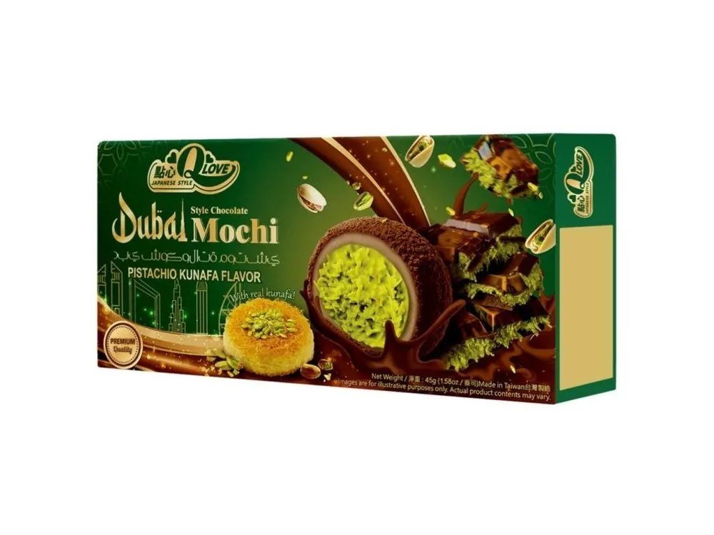 Qlove Japanese Cookies Dubai Chocolate & Pistachio Kunafa Deluxe Mochi 45g