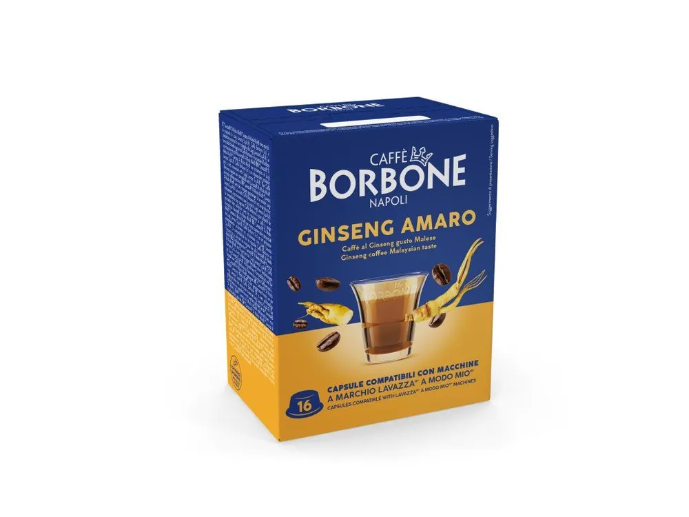 Caffe Borbone Ginseng Amaro Ginseng coffee capsules for Lavazza and Modo Mio 16 pcs