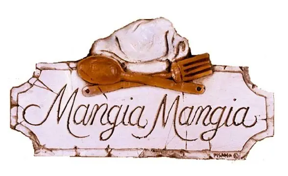 Mangia mangia w. chef hat - Wall Plaque