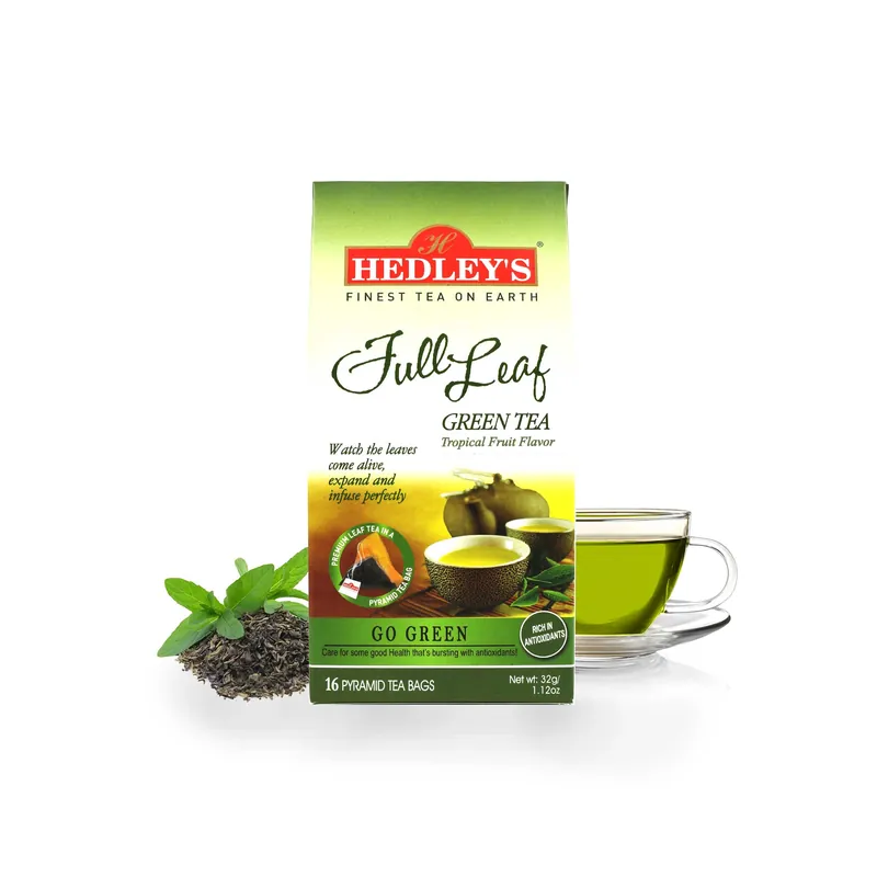 Hedley‘s Full Leaf Green Tea - Tropical Fruit Flavor - 16 Pyramid Tea Bags