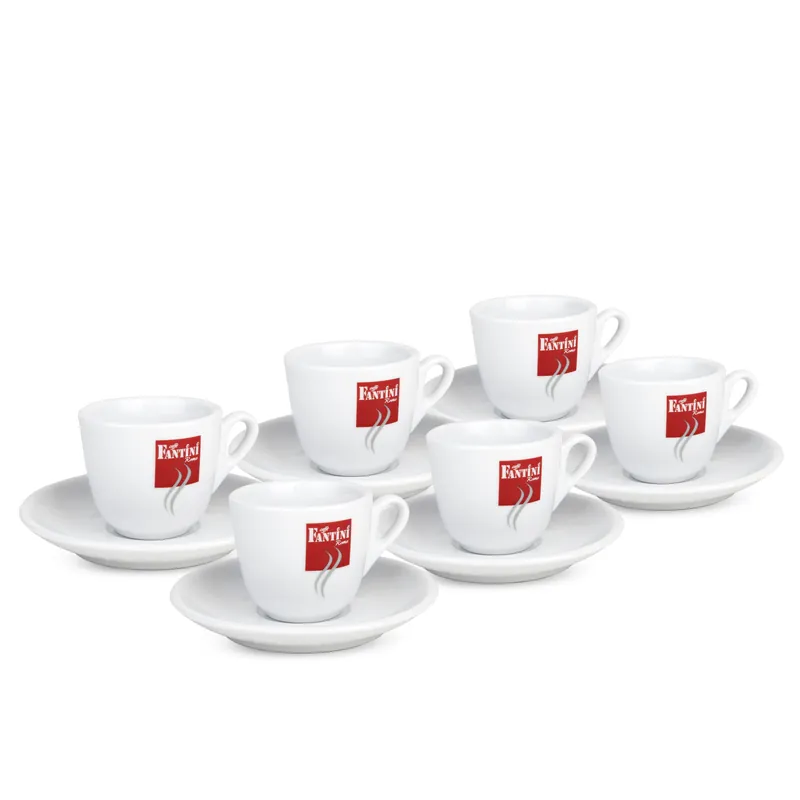 Fantini - Espresso Coffee Cups - Contemporary - Set of 6 White Cups and Saucers