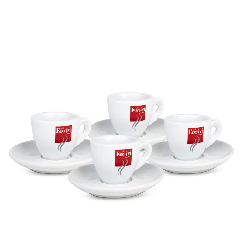Fantini - Espresso Coffee Cups - Modern - Set of 4 White Cups and Saucers