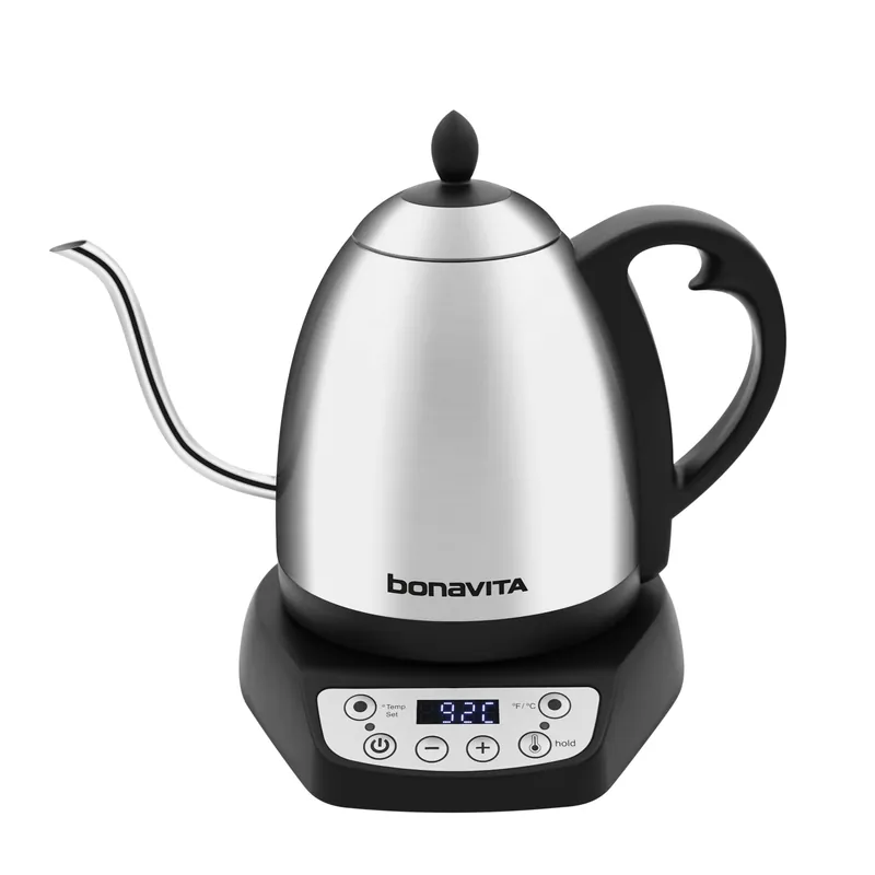 Bonavita Classic 1.0L Gooseneck Precision Temperature Electric Kettle Coffee Brew and Tea, 1200 Watt, LED Panel, Stainless Steel