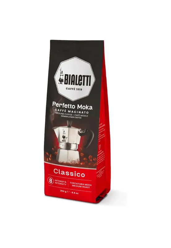 Bialetti Caffe Italian Roasted - 8.8 oz Espresso Ground Coffee - Classico Perfect for Moka - Intensity 8