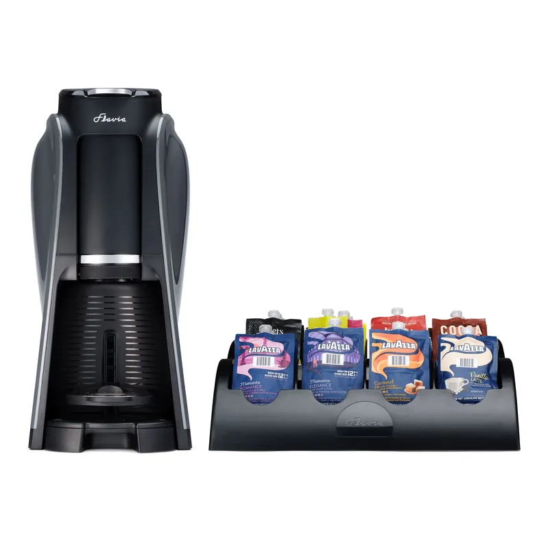 Flavia Aroma Brewer Bundle with 84 Freshpacks and 1 Merchandiser - Black, Makes Coffee, Lattes, Tea, and other Hot or Cold Beverages with Single-Serve Freshpacks, Multiple Brew Sizes
