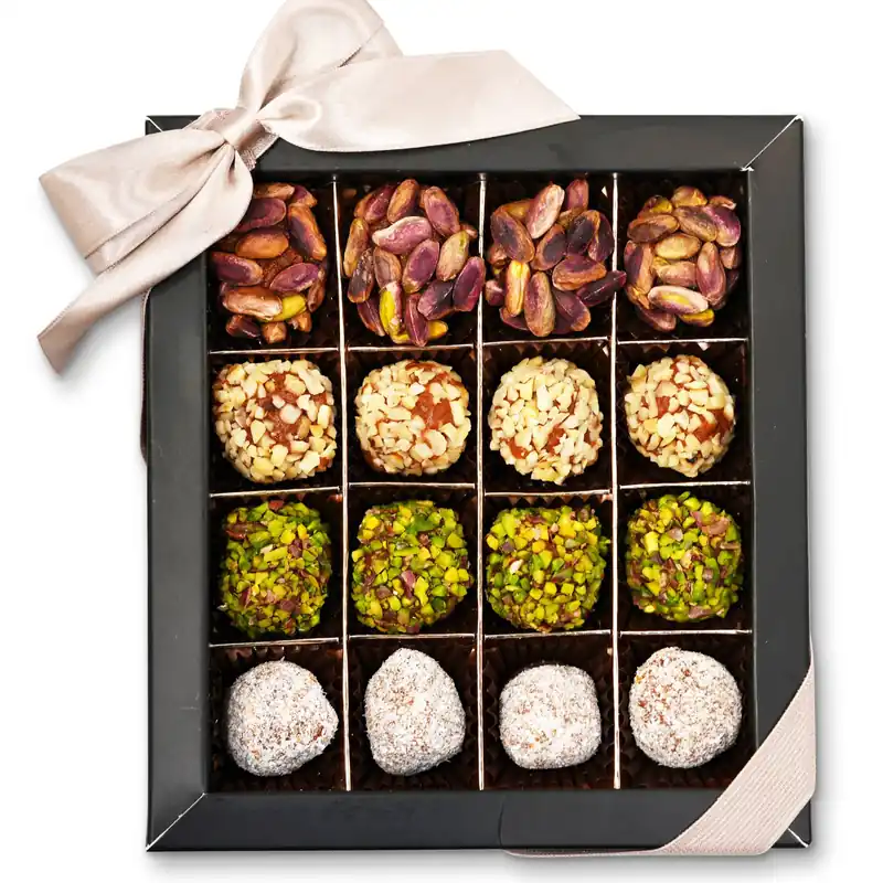 Andy Anand Sugar Free Truffles Natural Dates Pistachio Hazelnut Coconut 16 Pcs, Amazing, Delicious