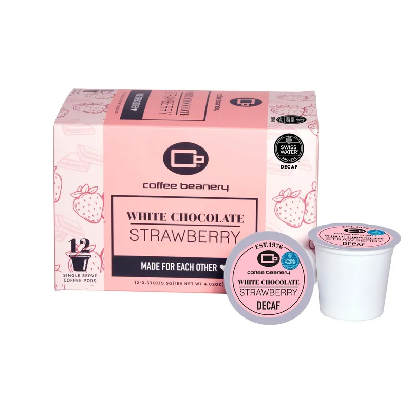 White Chocolate Strawberry Flavored Decaf Coffee Pods