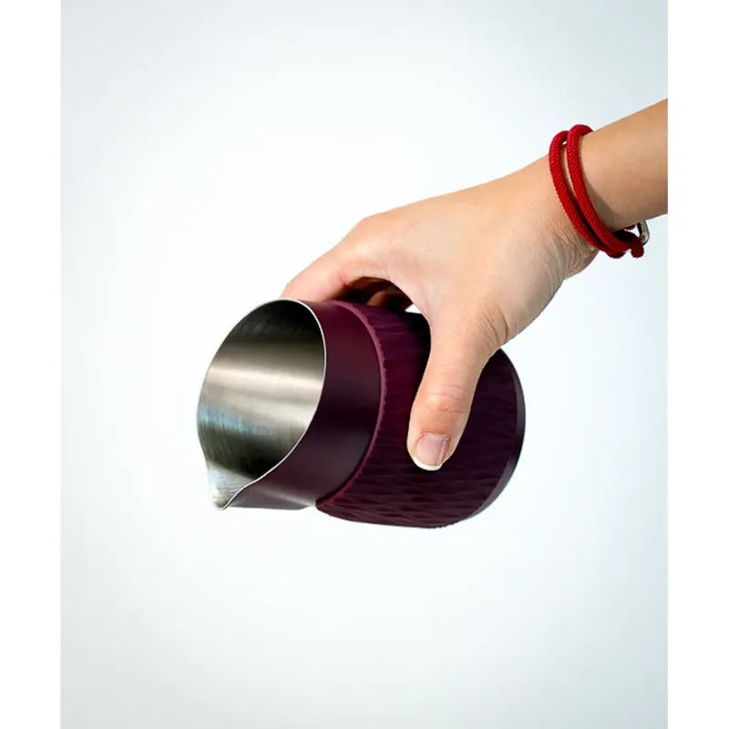 15OZ SLOW POUR SUPPLY® X WPM Monochrome Handleless Latte Art Pitcher with Soft Touch Silicone Wrap