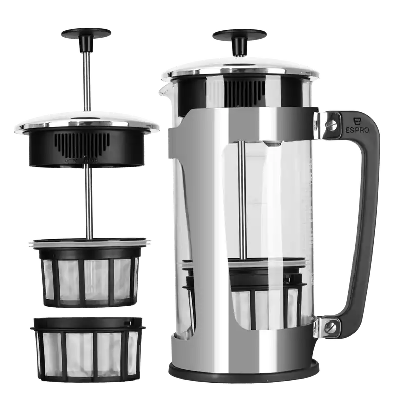 P5 French Press Coffee Maker - Polished Stainless Steel Cage