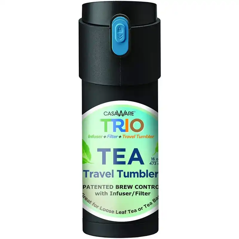 CasaWare Stainless Steel Trio Tea Infuser Travel Tumbler- 12oz Black