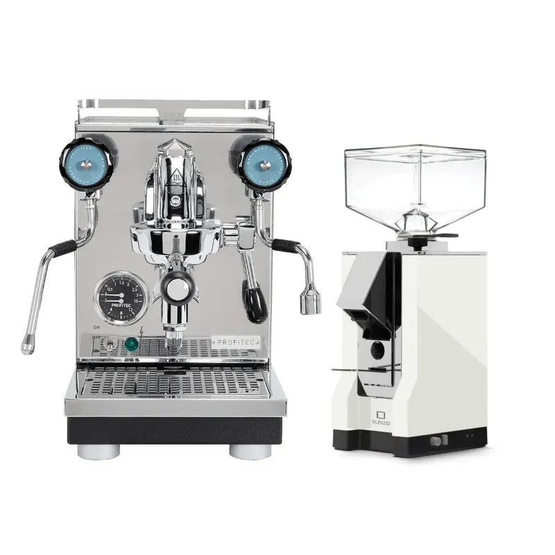 Profitec Pro 400 Espresso Machine & Eureka Mignon Silenzio 55mm Grinder (White) Bundle