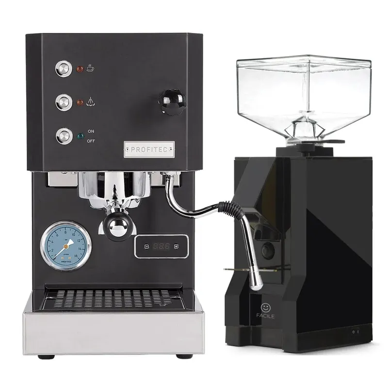 Profitec Go (Black) Espresso Machine & Eureka Mignon Facile Grinder (Black) Bundle