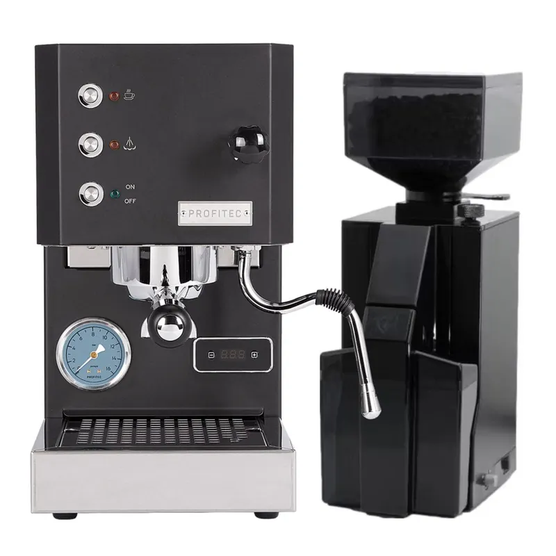 Profitec Go (Black) Espresso Machine & Eureka Mignon Crono Grinder (Black) Bundle