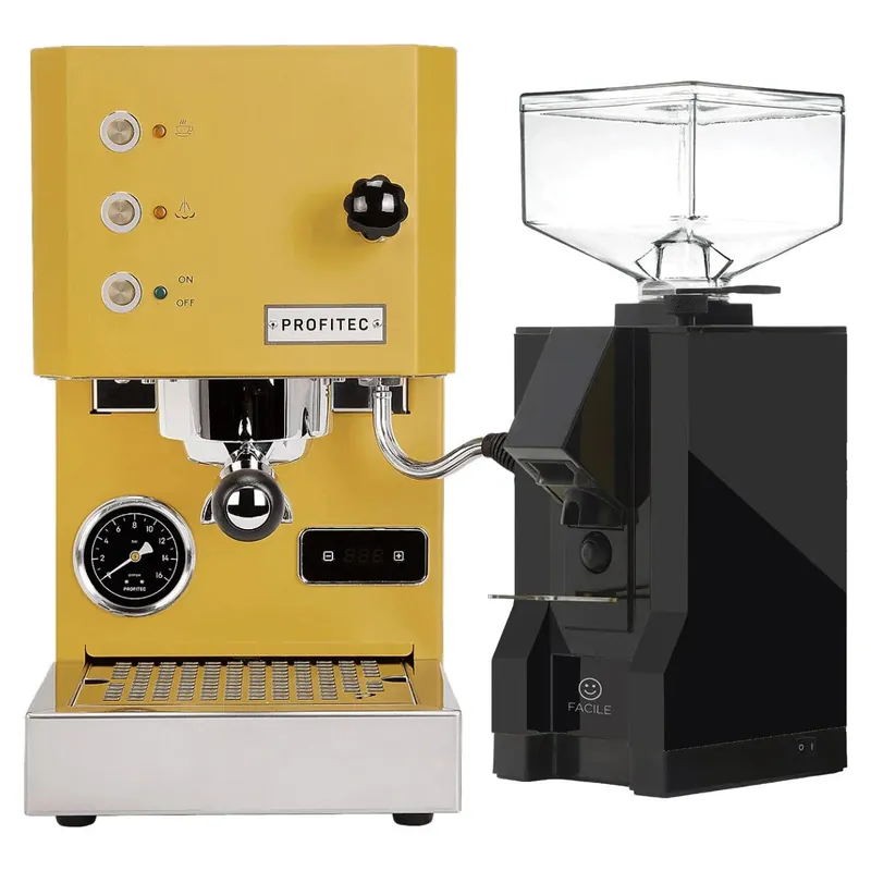 Profitec Go (Yellow) Espresso Machine & Eureka Mignon Facile Grinder (Black) Bundle
