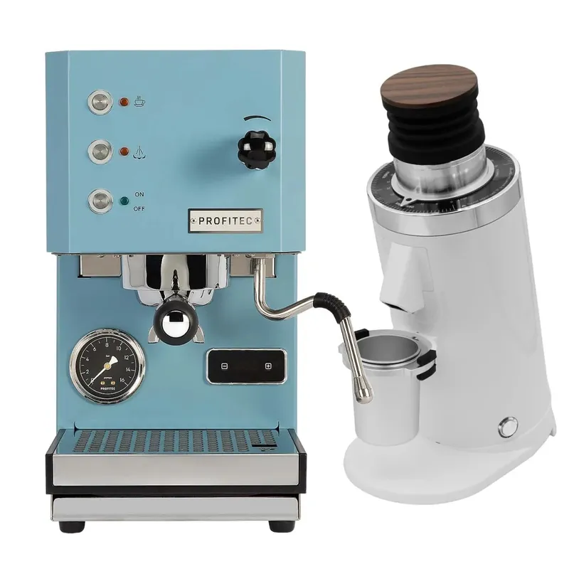 Profitec Go (Blue) Espresso Machine & DF64 Gen 2 Grinder (White) Bundle