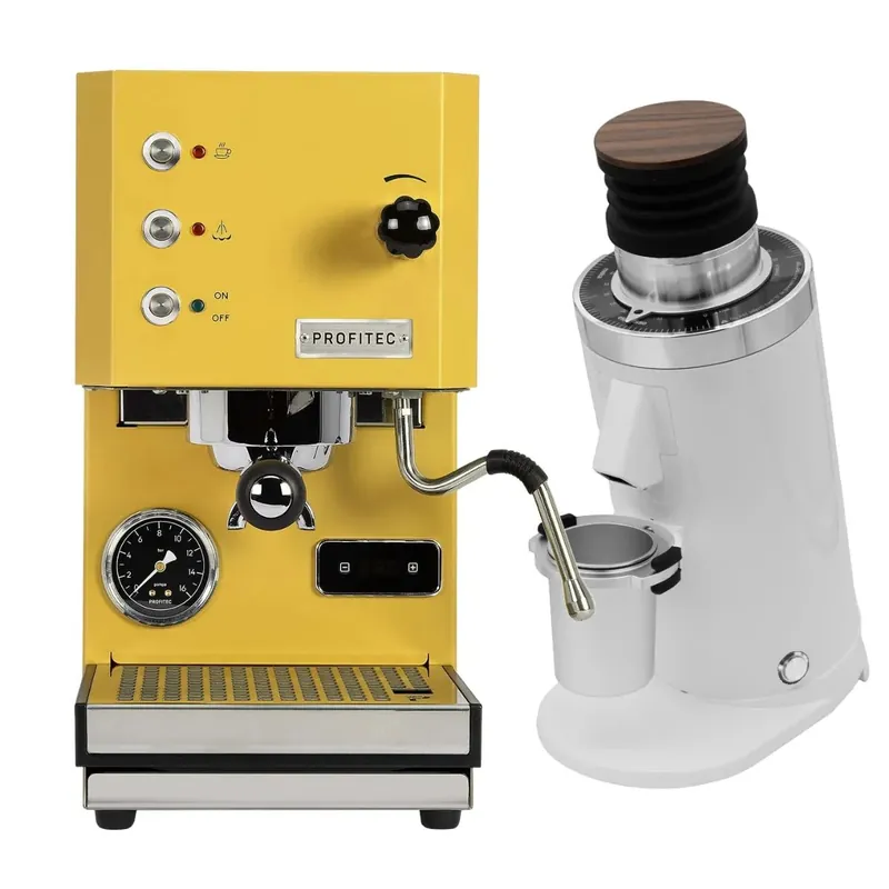 Profitec Go (Yellow) Espresso Machine & DF64 Gen 2 Grinder (White) Bundle