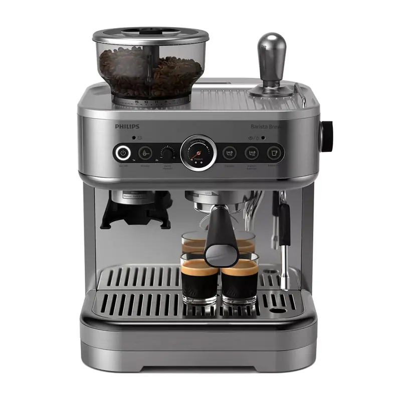 Philips Barista Brew Semi Automatic Espresso Machine with Dual Bean Hopper PSA3228/01 (Silver)