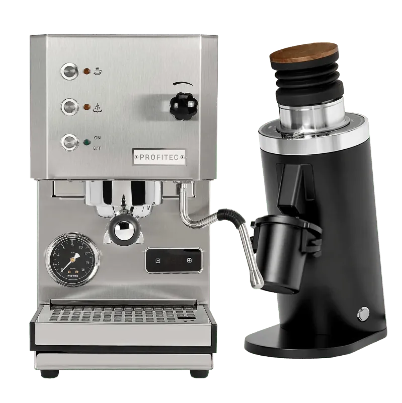 Profitec Go (Stainless Steel) Espresso Machine & DF64 Gen 2 Grinder (Black) Bundle