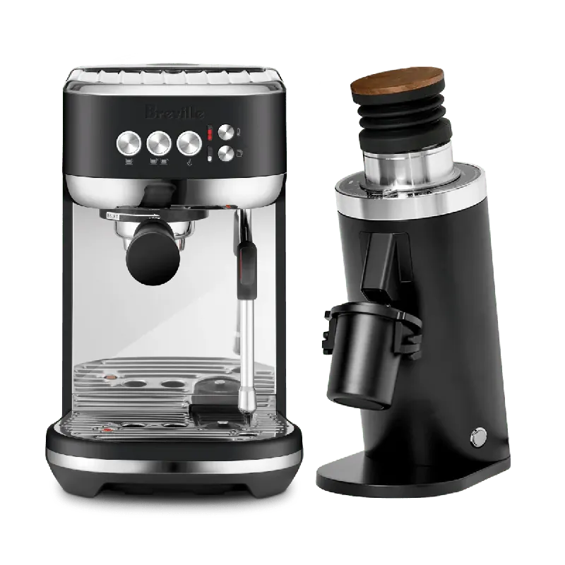 Breville The Bambino Plus Espresso Machine BES500BTR (Black Truffle), DF64 Gen 2 Grinder (Black) and Portafilter Bundle