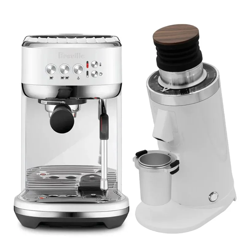Breville The Bambino Plus Espresso Machine BES500SST (Sea Salt) and & DF64 Gen 2 Grinder (White) Bundle