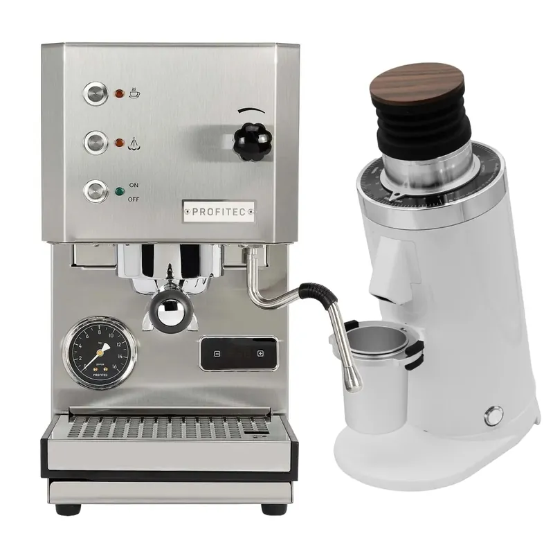 Profitec Go (Stainless Steel) Espresso Machine & DF64 Gen 2 Grinder (White) Bundle