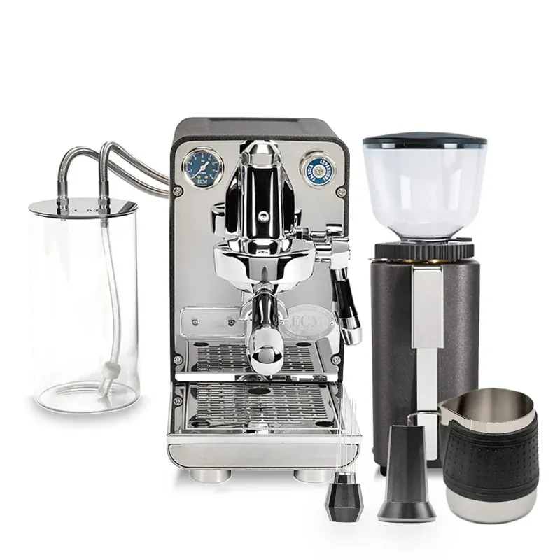 ECM Puristika Semi Automatic Espresso Machine (Anthracite), ECM C-Manuale 54 Burr Grinder (Anthracite) & Accessories Bundle