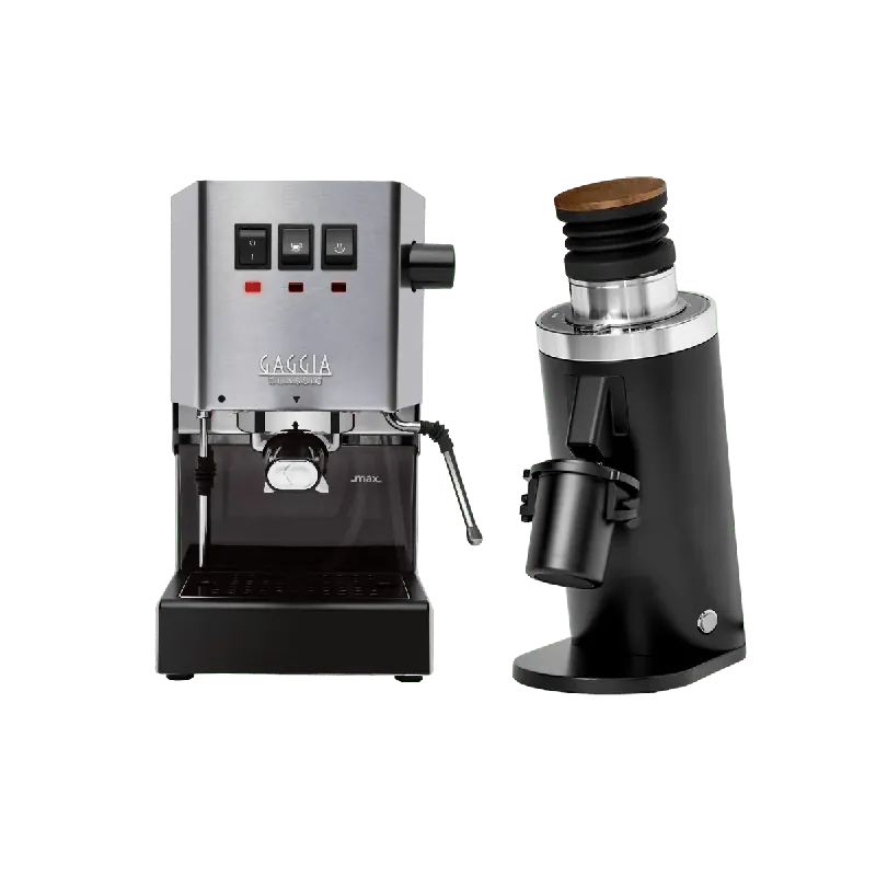 Gaggia Classic E24 Stainless Steel & DF64 Gen 2 Grinder (Black) Bundle