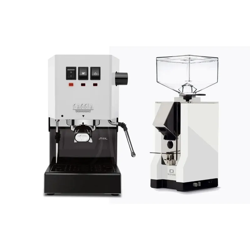 Gaggia Classic E24 White & Eureka Mignon Silenzio 55 White Grinder Bundle