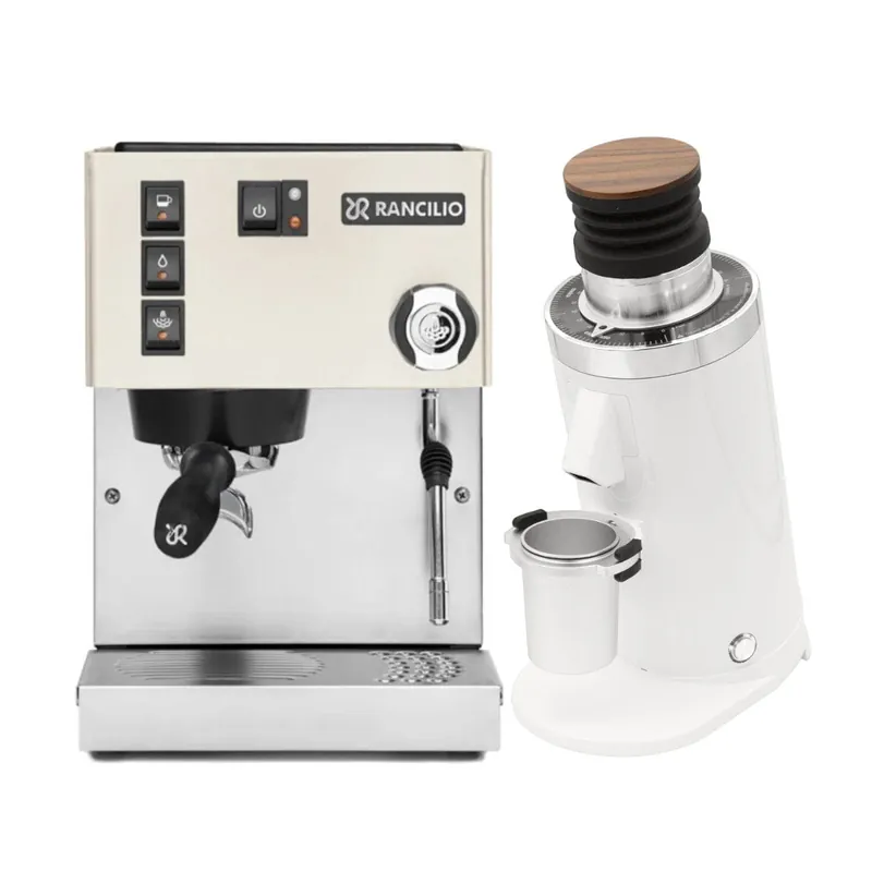 Rancilio Silvia M V6 Espresso Machine (White) and DF64 Gen 2 Grinder (White) Bundle