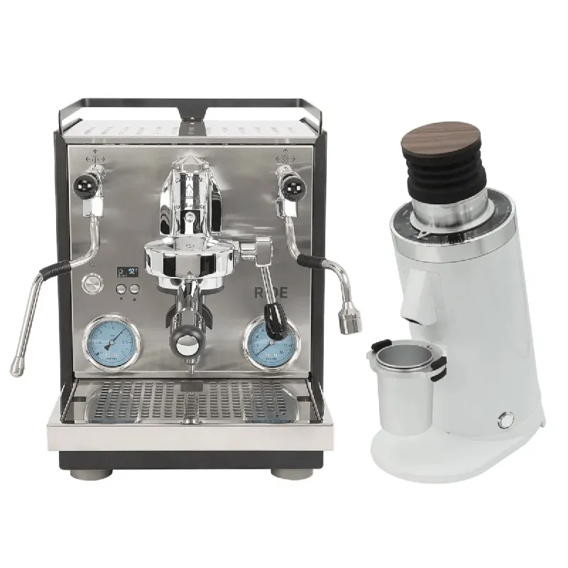 Profitec Ride Espresso Machine (Black and Stainless Steel) with DF64 Gen 2 Grinder (White) Bundle