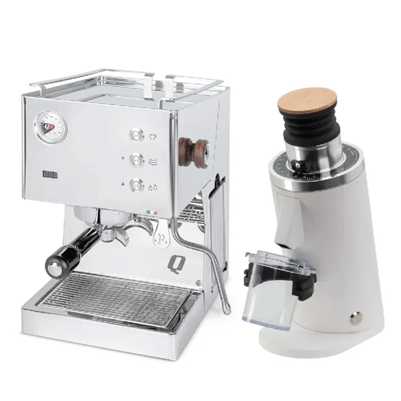 Quick Mill Pop-up Espresso Machine (Stainless Steel) & DF54 Grinder (White) Bundle