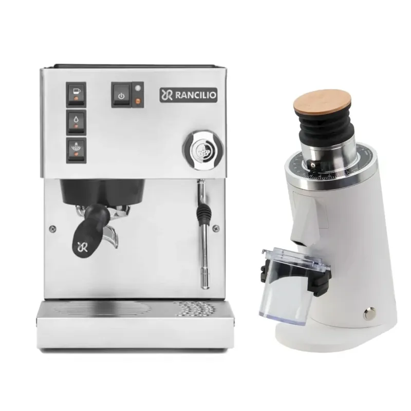 Rancilio Silvia M V6 Espresso Machine (Stainless Steel) and DF54 Grinder (White) Bundle