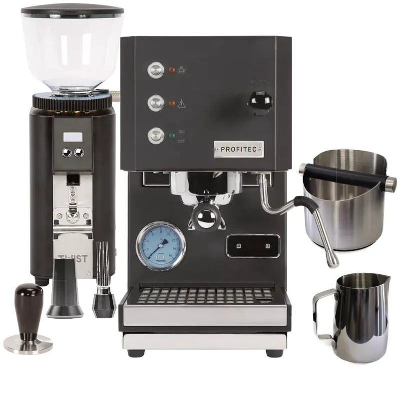 Profitec GO & Twist A54 (Black) "Ready to Go" Espresso Bundle – PID Temperature Control, Matching Coffee Grinder & Complete Barista Kit