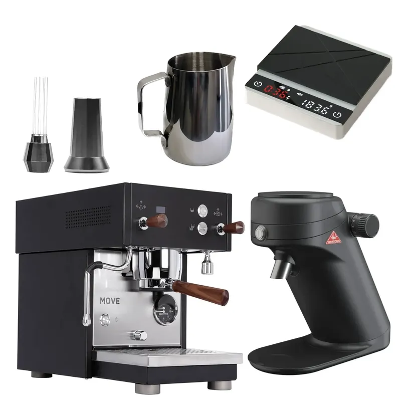 Profitec Move & Mahlkönig X64SD (Black) "Ready to Go" Espresso Bundle – Dual Boiler, Single Dose Grinder & Complete Barista Kit