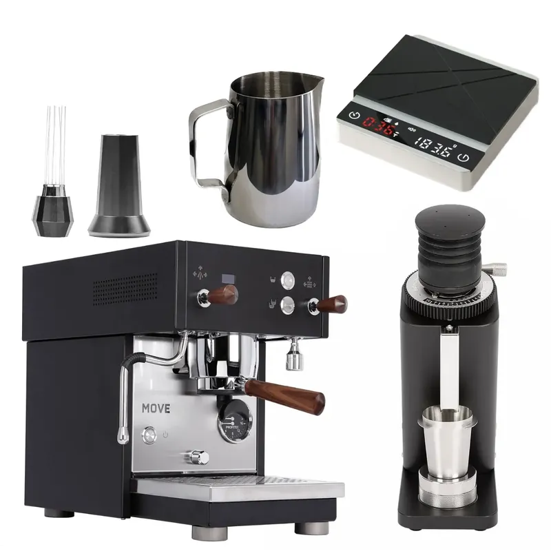 Profitec Move & SD54 (Black) "Ready to Go" Espresso Bundle – Dual Boiler Machine, Single Dose Grinder & Complete Barista Tool Kit