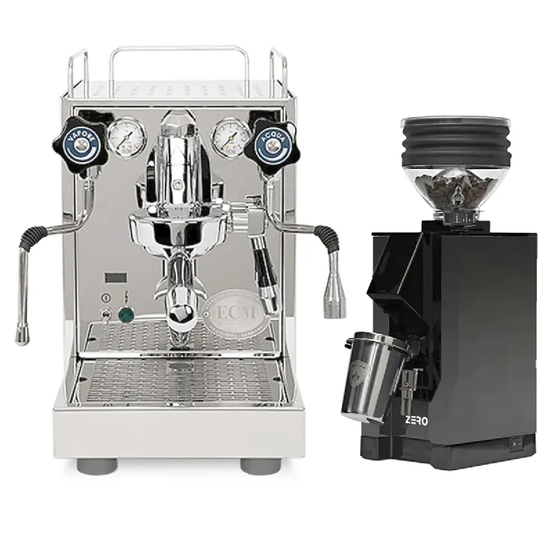 ECM Mechanika Slim w/ PID Espresso Machine and Eureka Mignon Zero Grinder (Black with Black Spout) Bundle