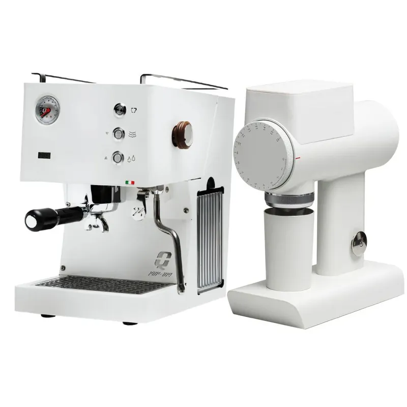Quick Mill Pop-up Espresso Machine (White) & Timemore Sculptor 064S All-Purpose Coffee Grinder (Matte White) Bundle