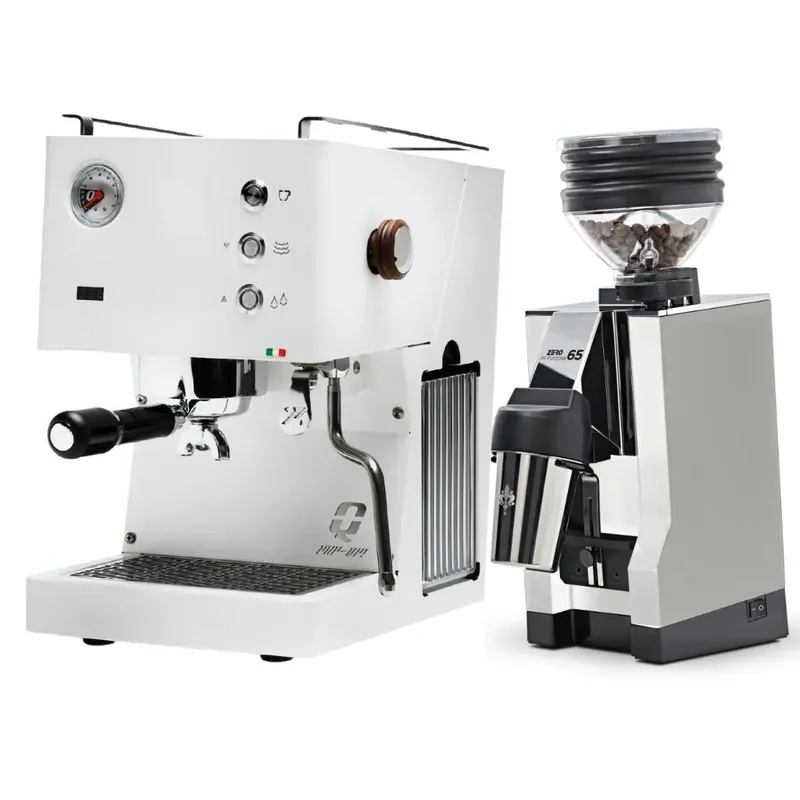 Quick Mill Pop-up Espresso Machine (White) & Eureka Mignon Zero 65 All Purpose Grinder (White) Bundle
