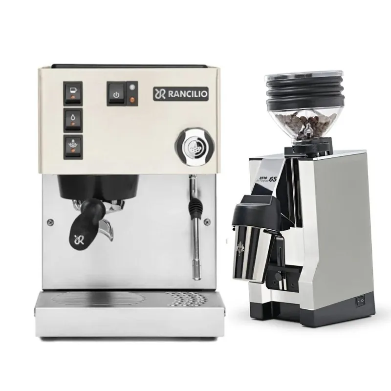Rancilio Silvia M V6 Espresso Machine (White) and Eureka Mignon Zero 65 All Purpose Grinder (White) Bundle