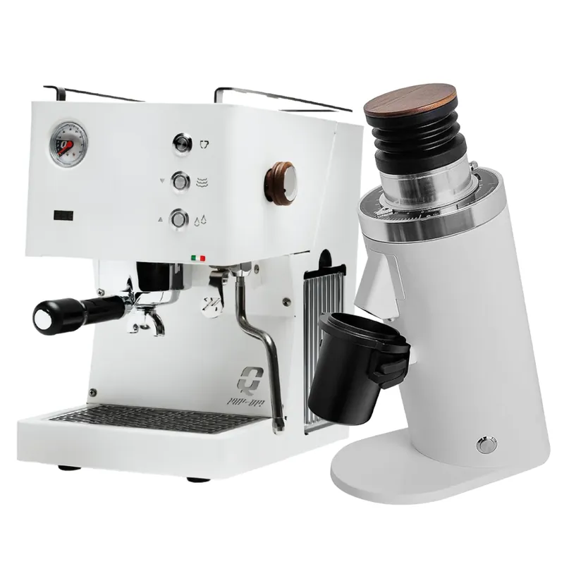 Quick Mill Pop-up Espresso Machine (White) & DF64 Grinder (White) Bundle